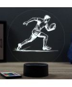 Lampe illusion 3D en verre acrylique gravée au laser représentant un rugbyman.