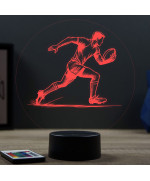 Lampe illusion 3D en verre acrylique gravée au laser représentant un rugbyman.