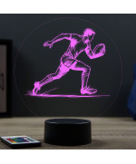 Lampe illusion 3D en verre acrylique gravée au laser représentant un rugbyman.