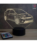 Lampe illusion 3D en verre acrylique gravée au laser représentant une voiture Ford Focus RS.