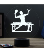 Lampe illusion 3D en verre acrylique gravée au laser représentant un pongiste.