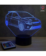 Lampe illusion 3D en verre acrylique gravée au laser représentant une voiture Ford Focus RS.