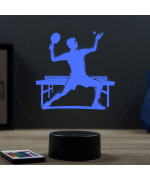 Lampe illusion 3D en verre acrylique gravée au laser représentant un pongiste.