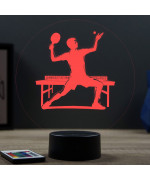 Lampe illusion 3D en verre acrylique gravée au laser représentant un pongiste.