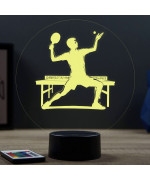 Lampe illusion 3D en verre acrylique gravée au laser représentant un pongiste.