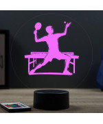 Lampe illusion 3D en verre acrylique gravée au laser représentant un pongiste.