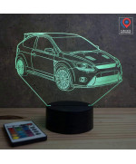 Lampe illusion 3D en verre acrylique gravée au laser représentant une voiture Ford Focus RS.