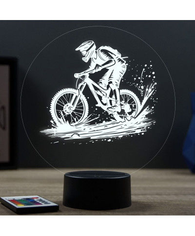 Lampe illusion 3D en verre acrylique gravée au laser représentant un vététiste.
