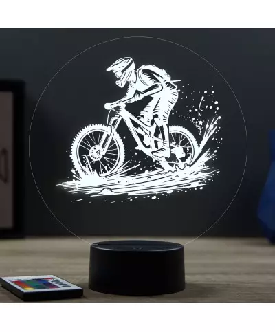 Lampe illusion 3D en verre acrylique gravée au laser représentant un vététiste.