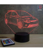 Lampe illusion 3D en verre acrylique gravée au laser représentant une voiture Ford Focus RS.
