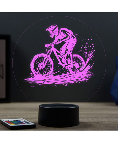 Lampe illusion 3D en verre acrylique gravée au laser représentant un vététiste.