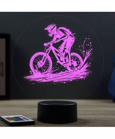 Lampe illusion 3D en verre acrylique gravée au laser représentant un vététiste.
