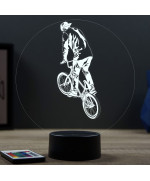 Lampe illusion 3D en verre acrylique gravée au laser représentant un bicrosseur.