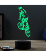 Lampe illusion 3D en verre acrylique gravée au laser représentant un bicrosseur.