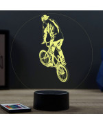 Lampe illusion 3D en verre acrylique gravée au laser représentant un bicrosseur.