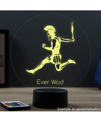 Lampe illusion 3D en verre acrylique gravée au laser représentant un  spartiate.