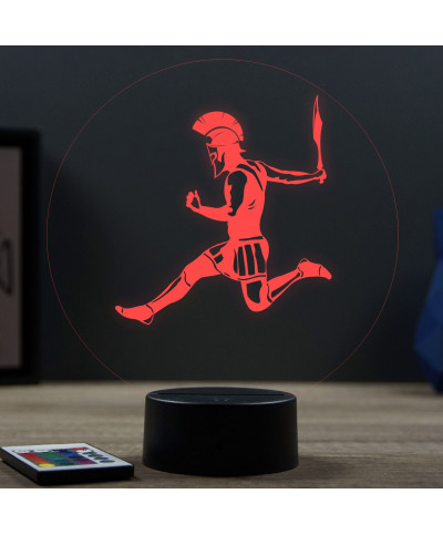 Lampe illusion 3D en verre acrylique gravée au laser représentant un  spartiate.