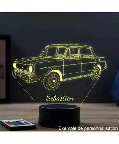 Lampe illusion 3D en verre acrylique gravée au laser représentant une voiture Simca 1000.