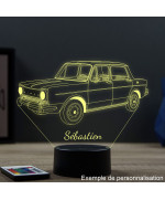 Lampe illusion 3D en verre acrylique gravée au laser représentant une voiture Simca 1000.