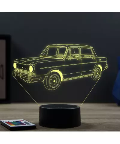 Lampe illusion 3D en verre acrylique gravée au laser représentant une voiture Simca 1000.