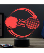 Lampe illusion 3D en verre acrylique gravée au laser représentant des raquettes de ping pong.