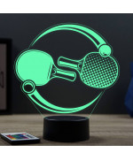 Lampe illusion 3D en verre acrylique gravée au laser représentant des raquettes de ping pong.