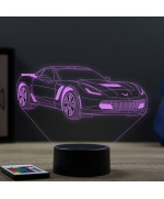 Lampe illusion 3D en verre acrylique gravée au laser représentant une voiture Chevrolet Corvette C7.