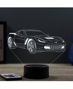 Lampe illusion 3D en verre acrylique gravée au laser représentant une voiture Chevrolet Corvette C7.