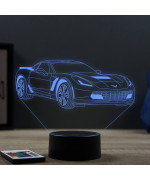 Lampe illusion 3D en verre acrylique gravée au laser représentant une voiture Chevrolet Corvette C7.