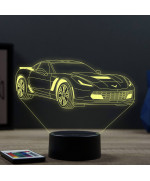 Lampe illusion 3D en verre acrylique gravée au laser représentant une voiture Chevrolet Corvette C7.