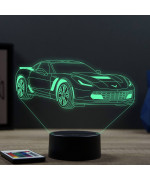 Lampe illusion 3D en verre acrylique gravée au laser représentant une voiture Chevrolet Corvette C7.