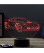 Lampe illusion 3D en verre acrylique gravée au laser représentant une voiture Chevrolet Corvette C7.
