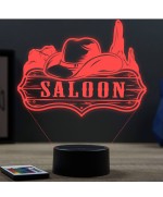 Lampe illusion 3D en verre acrylique gravée au laser représentant un panneau Saloon.