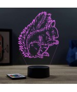 Lampe illusion 3D en verre acrylique gravée au laser représentant un écureuil.