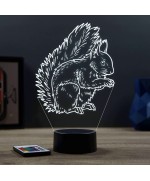 Lampe illusion 3D en verre acrylique gravée au laser représentant un écureuil.