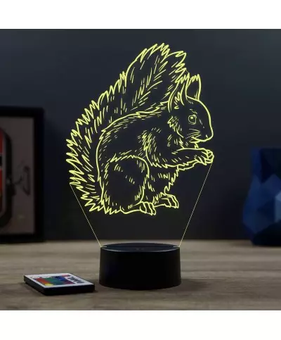 Lampe illusion 3D en verre acrylique gravée au laser représentant un écureuil.