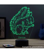 Lampe illusion 3D en verre acrylique gravée au laser représentant un écureuil.