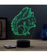 Lampe illusion 3D en verre acrylique gravée au laser représentant un écureuil.