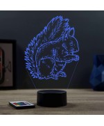 Lampe illusion 3D en verre acrylique gravée au laser représentant un écureuil.