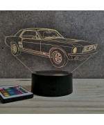 Lampe illusion 3D en verre acrylique gravée au laser représentant une voiture Ford Mustang GT 1967.