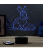 Lampe illusion 3D en verre acrylique gravée au laser représentant un lapin.