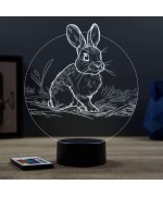 Lampe illusion 3D en verre acrylique gravée au laser représentant un lapin.