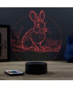 Lampe illusion 3D en verre acrylique gravée au laser représentant un lapin.