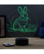 Lampe illusion 3D en verre acrylique gravée au laser représentant un lapin.
