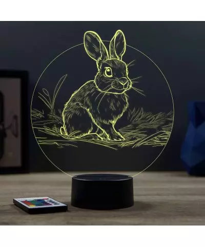 Lampe illusion 3D en verre acrylique gravée au laser représentant un lapin.