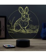 Lampe illusion 3D en verre acrylique gravée au laser représentant un lapin.