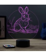 Lampe illusion 3D en verre acrylique gravée au laser représentant un lapin.
