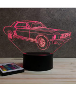 Lampe illusion 3D en verre acrylique gravée au laser représentant une voiture Ford Mustang GT 1967.