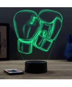 Lampe illusion 3D en verre acrylique gravée au laser représentant une paire de gants de boxe.