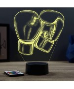 Lampe illusion 3D en verre acrylique gravée au laser représentant une paire de gants de boxe.
